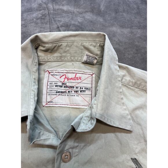 Fender Acoustics Short Sleeve Tan Button Up shirt Embroidered Medium - Picture 6 of 9